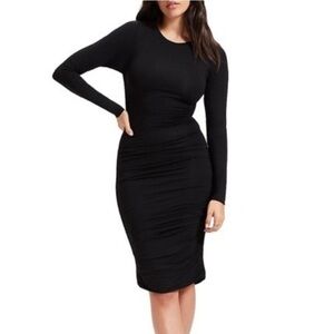 NWT Good American Black Long Sleeve Ruched Bodycon Midi Dress Size Medium